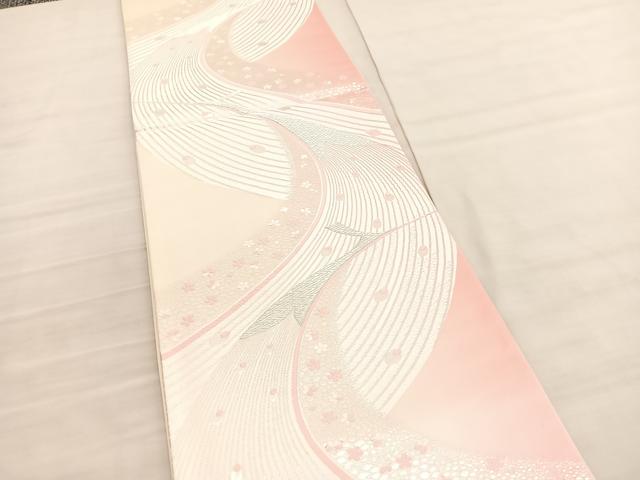 平和屋着物◎六通柄袋帯　唐織　孔雀花文　銀糸　正絹　逸品　BAAV3843hv