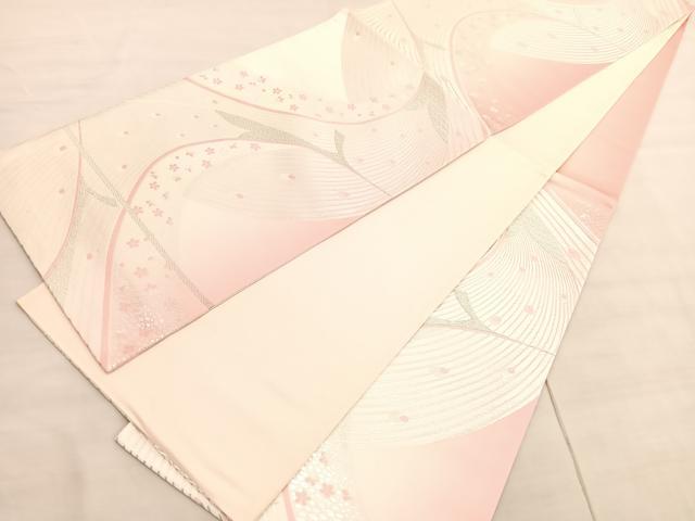 平和屋着物◎六通柄袋帯　唐織　孔雀花文　銀糸　正絹　逸品　BAAV3843hv
