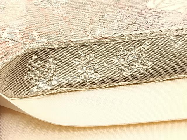 平和屋着物◎六通柄袋帯　彩京錦　孔雀花文　プラチナ箔二重引　正絹　逸品　BAAV3848hv