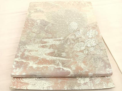 平和屋着物◎六通柄袋帯　彩京錦　孔雀花文　プラチナ箔二重引　正絹　逸品　BAAV3848hv