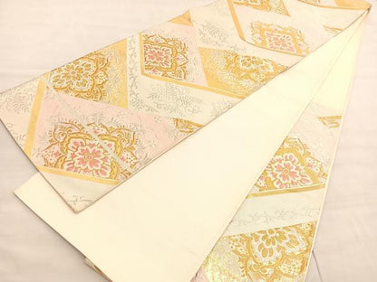 平和屋着物◎六通柄袋帯　唐織　花菱文　金銀糸　正絹　逸品　BAAV3849hv