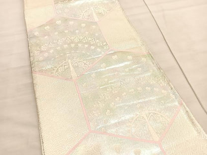 平和屋着物◎佐賀錦　六通柄袋帯　亀甲孔雀文　銀糸　正絹　逸品　BAAV3850hv