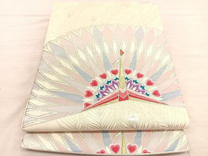 平和屋着物◎六通柄袋帯　唐織　孔雀　金銀糸　正絹　逸品　BAAV3871hv