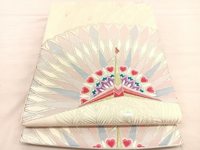 平和屋着物◎六通柄袋帯　唐織　孔雀　金銀糸　正絹　逸品　BAAV3871hv