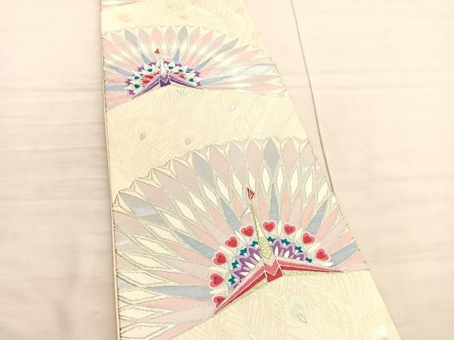 平和屋着物◎六通柄袋帯　唐織　孔雀　金銀糸　正絹　逸品　BAAV3871hv