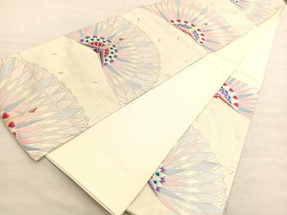 平和屋着物◎六通柄袋帯　唐織　孔雀　金銀糸　正絹　逸品　BAAV3871hv