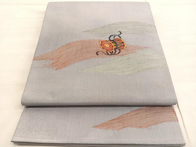 平和屋着物◎太鼓柄袋帯　すくい織　鼓　銀糸　正絹　逸品　BAAV3872hv