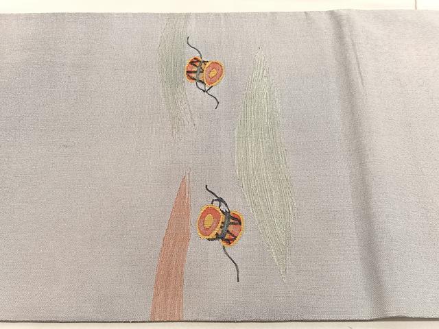 平和屋着物◎太鼓柄袋帯　すくい織　鼓　銀糸　正絹　逸品　BAAV3872hv