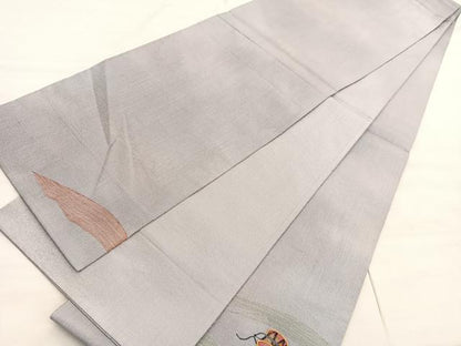 平和屋着物◎太鼓柄袋帯　すくい織　鼓　銀糸　正絹　逸品　BAAV3872hv