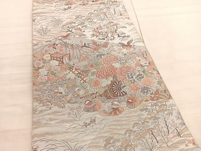 平和屋着物◎六通柄袋帯　瀞吉兆」飛鳥花車文　正絹　逸品　BAAV3875hv