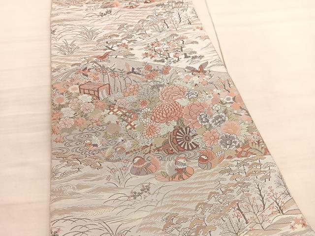 平和屋着物◎六通柄袋帯　瀞吉兆」飛鳥花車文　正絹　逸品　BAAV3875hv