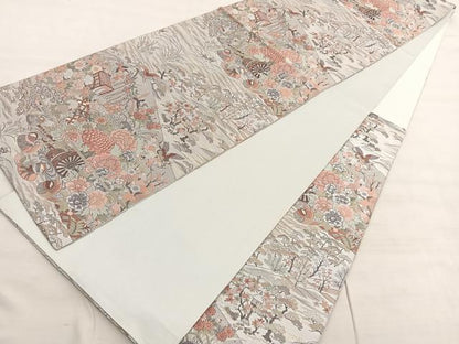 平和屋着物◎六通柄袋帯　瀞吉兆」飛鳥花車文　正絹　逸品　BAAV3875hv