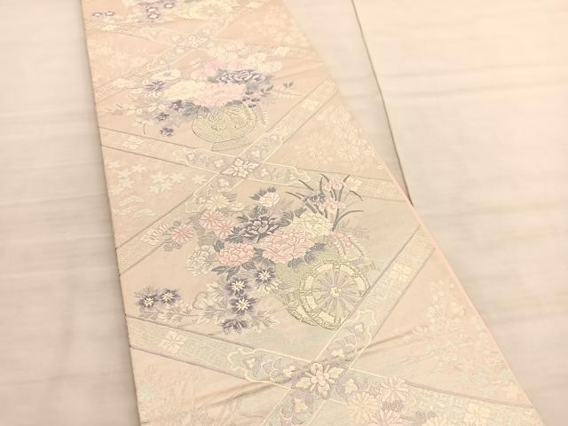平和屋着物◎六通柄袋帯　唐織　菱天井花車文　銀糸　正絹　逸品　BAAV3880hv