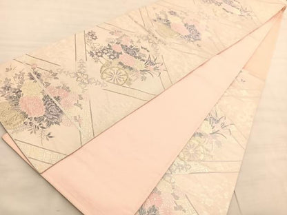 平和屋着物◎六通柄袋帯　唐織　菱天井花車文　銀糸　正絹　逸品　BAAV3880hv