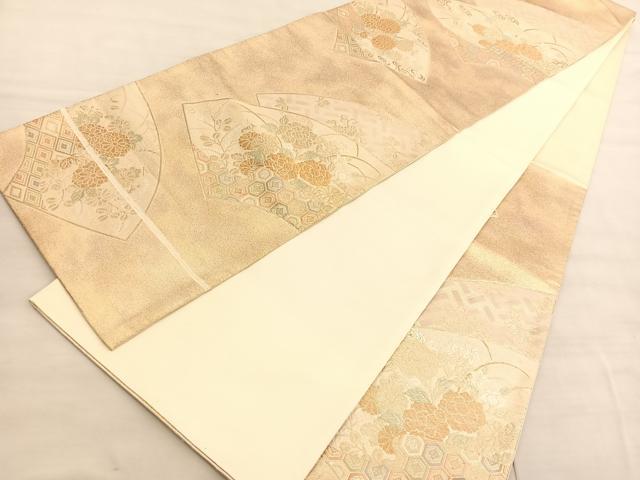 平和屋着物◎六通柄袋帯　唐織　地紙観菊文　金糸　正絹　逸品　BAAV3883hv