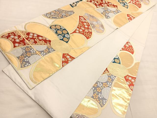 平和屋着物◎六通柄袋帯　舞花文　金銀糸　正絹　逸品　BAAV3891hv