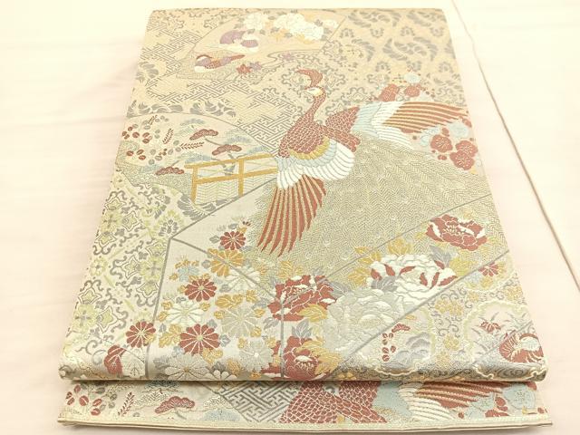 平和屋着物◎六通柄袋帯　九百新花鳥錦　金銀糸　正絹　逸品　BAAV3904hv