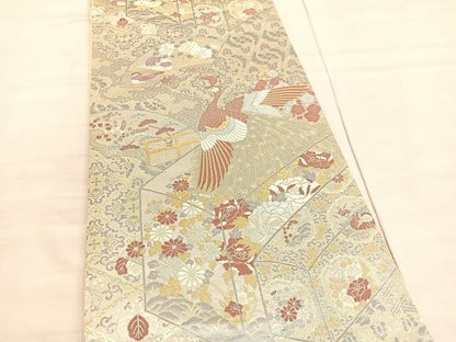平和屋着物◎六通柄袋帯　九百新花鳥錦　金銀糸　正絹　逸品　BAAV3904hv