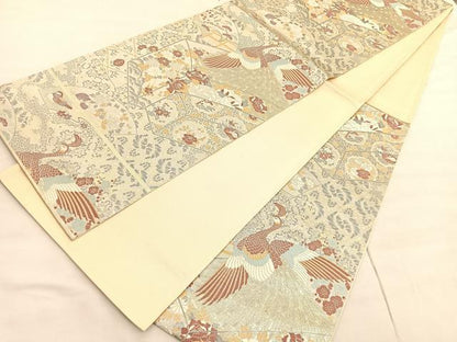 平和屋着物◎六通柄袋帯　九百新花鳥錦　金銀糸　正絹　逸品　BAAV3904hv