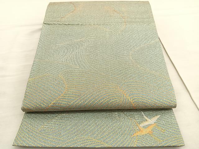 平和屋着物◎六通柄袋帯 綴れ 立波文 ワンポイント：飛鶴文 金銀糸 正絹 逸品 BAAV3916hv