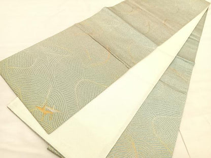 平和屋着物◎六通柄袋帯 綴れ 立波文 ワンポイント：飛鶴文 金銀糸 正絹 逸品 BAAV3916hv