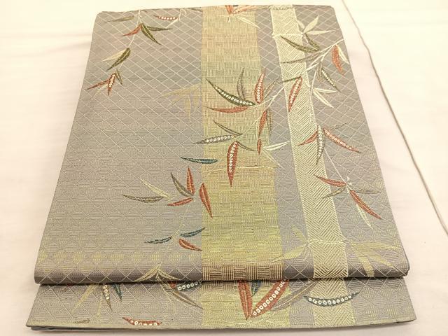 平和屋着物◎六通柄袋帯　笹竹文　金糸　正絹　逸品　BAAV3921hv