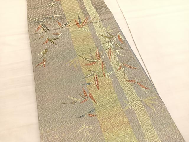 平和屋着物◎六通柄袋帯　笹竹文　金糸　正絹　逸品　BAAV3921hv