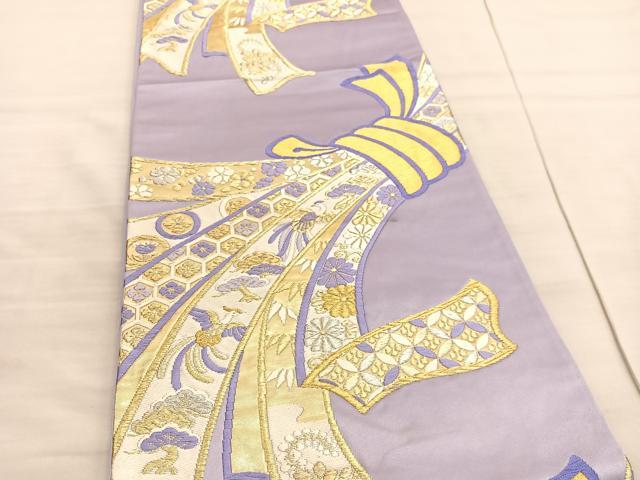 平和屋着物◎六通柄袋帯　唐織　鳳凰束ね熨斗花文　金銀糸　正絹　逸品　BAAV3926hv