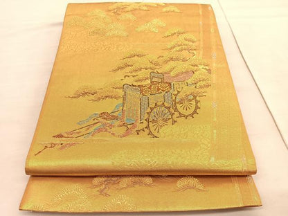 平和屋着物◎六通柄袋帯 御所車松文 金銀糸 正絹 逸品 BAAV3928hv