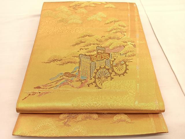 平和屋着物◎六通柄袋帯 御所車松文 金銀糸 正絹 逸品 BAAV3928hv