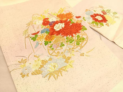 平和屋着物◎九寸名古屋帯 唐織 花篭文 金銀糸 正絹 逸品 BAAV3942hv