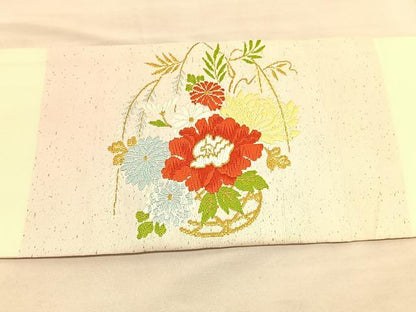 平和屋着物◎九寸名古屋帯 唐織 花篭文 金銀糸 正絹 逸品 BAAV3942hv
