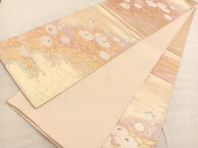 平和屋着物◎六通柄袋帯　唐織　牡丹　金銀糸　正絹　逸品　BAAV3951hv