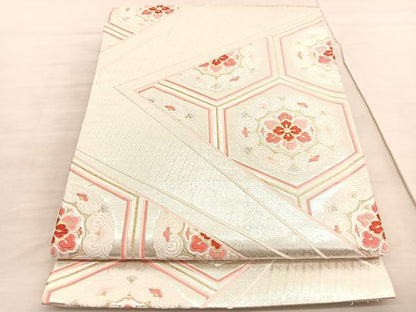 平和屋着物◎六通柄袋帯 唐織 亀甲花文 金銀糸 正絹 逸品 BAAV3952hv