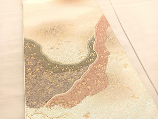 平和屋着物◎太鼓柄袋帯 箔散らし道長花鳥文 金糸 引箔 正絹 逸品 BAAV3956hv