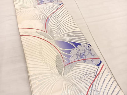平和屋着物◎両面　全通柄袋帯　舞蝶文　銀糸　正絹　逸品　BAAV3958hv