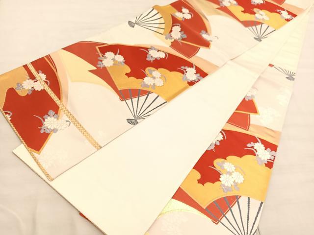 平和屋着物◎六通柄袋帯　唐織　扇面花文　金糸　正絹　逸品　BAAV3959hv