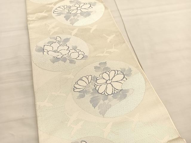 平和屋着物◎六通柄袋帯　飛鶴椿菊丸文　銀糸　正絹　逸品　BAAV3962hv