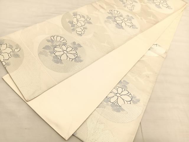 平和屋着物◎六通柄袋帯　飛鶴椿菊丸文　銀糸　正絹　逸品　BAAV3962hv