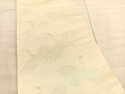 平和屋着物◎六通柄袋帯 朱鷺 とき 銀糸 正絹 逸品 BAAV3969hv