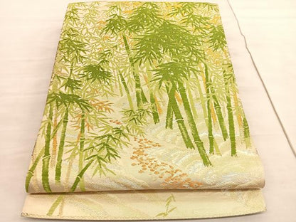 平和屋着物◎六通柄袋帯　唐織　竹林　金銀糸　正絹　逸品　BAAV3974hv