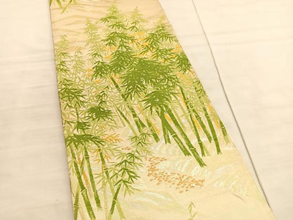平和屋着物◎六通柄袋帯　唐織　竹林　金銀糸　正絹　逸品　BAAV3974hv