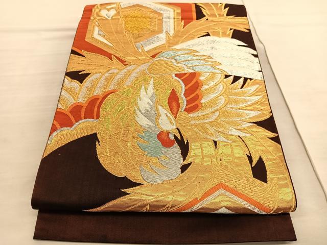 平和屋着物◎六通柄袋帯 唐織 鳳凰亀甲文 金銀糸 正絹 逸品 BAAV3980hv