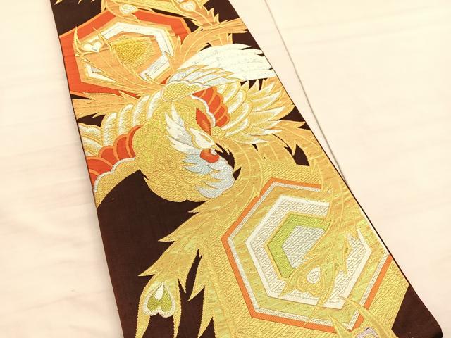 平和屋着物◎六通柄袋帯 唐織 鳳凰亀甲文 金銀糸 正絹 逸品 BAAV3980hv