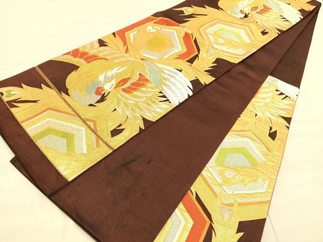 平和屋着物◎六通柄袋帯 唐織 鳳凰亀甲文 金銀糸 正絹 逸品 BAAV3980hv