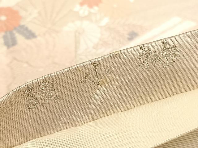 平和屋着物◎六通柄袋帯　唐織　陵小袖　扇面花文　銀糸　正絹　逸品　BAAV3990hv