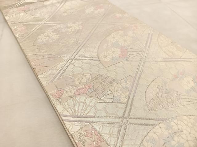 平和屋着物◎六通柄袋帯　唐織　扇面花文　銀糸　正絹　逸品　BAAV4003yc