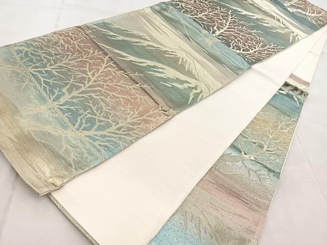 平和屋着物◎六通柄袋帯　木立文　金糸　引箔　正絹　逸品　BAAV4107yc