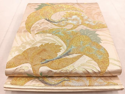 平和屋着物◎六通柄袋帯　飛鶴立波文　金銀糸　正絹　逸品　BAAV4132yc