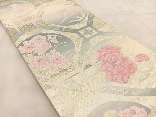 平和屋着物◎六通柄袋帯 唐織 蜀江花文 銀糸 正絹 逸品 BAAV4145yc
